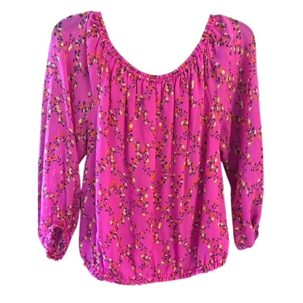 Diane von Furstenberg Blouse Womens S Pink Excellent Silk Floral Peasant Top - Picture 8 of 11